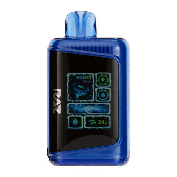 A happy vaper using a flum mello bluebell device in a park setting, with Australian scenery in the background