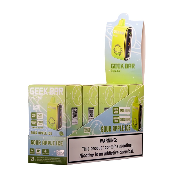 close-up of sour apple ice geek bar mouthpiece with frost effect